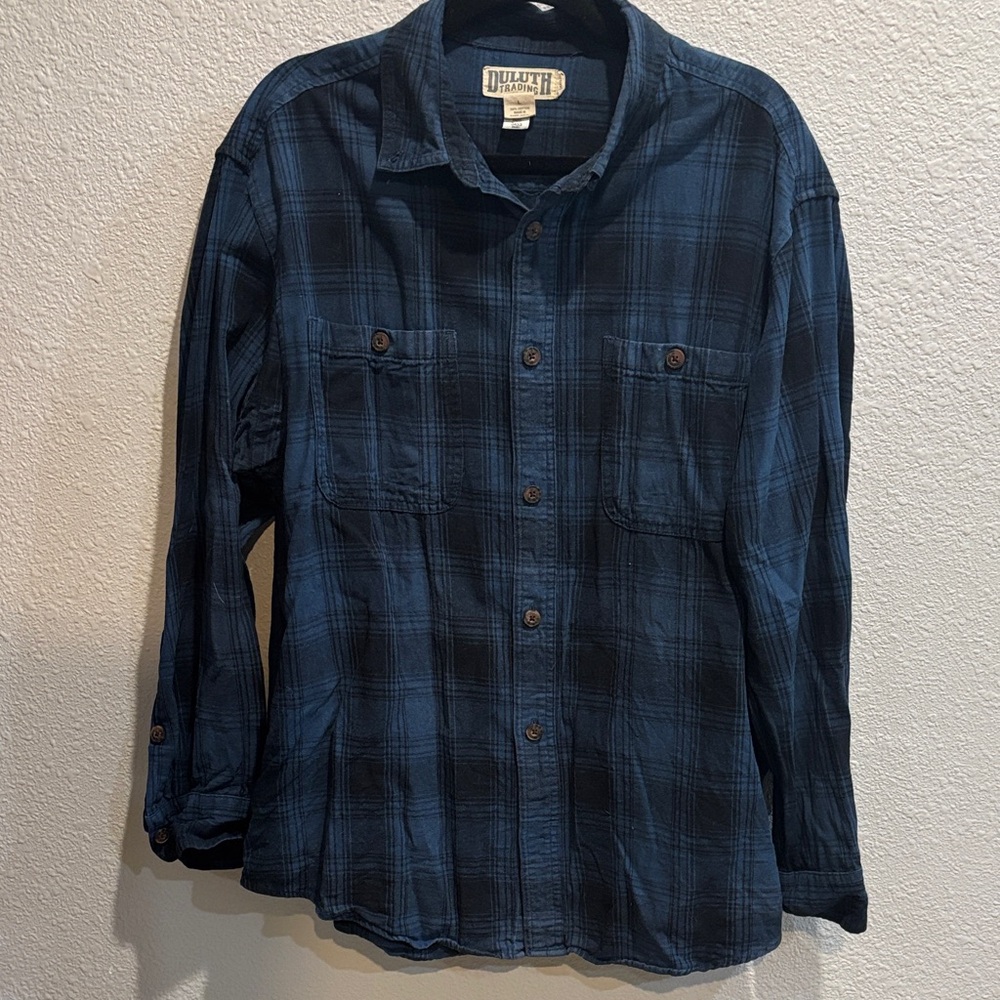 Duluth Trading Co Men's Navy Checkered Shirt